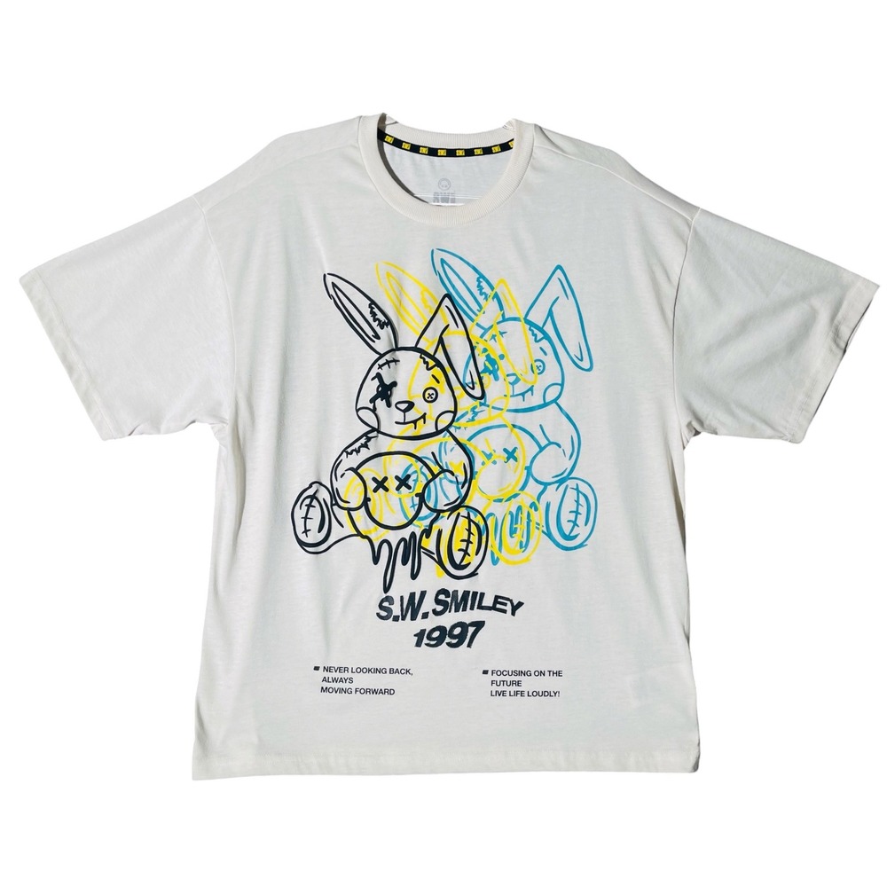 S.W. Smiley Men's Relaxed Fit Bunny Graphic M White Cotton Blend T Shirt Y2K NWT